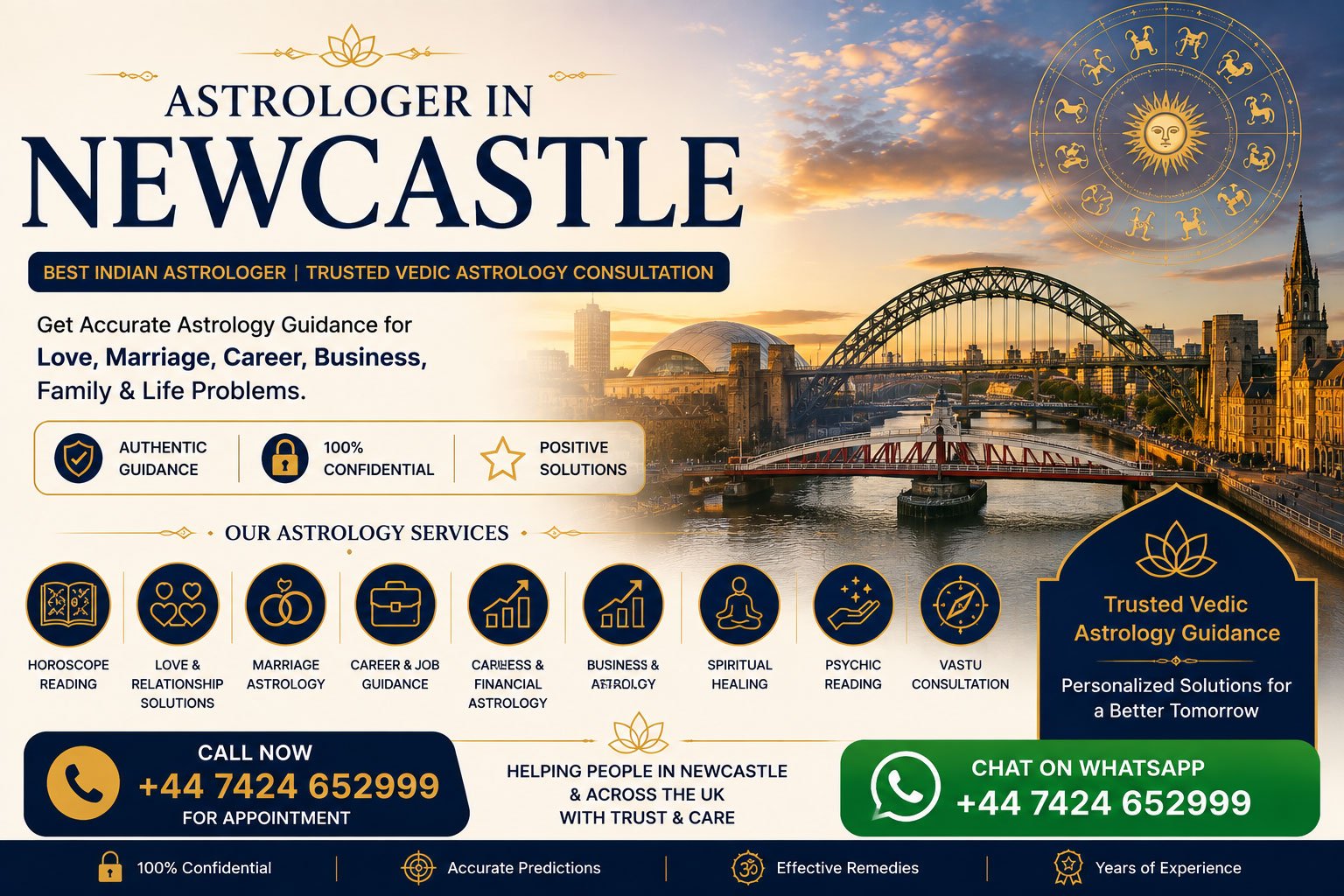 Astrologer in Newcastle providing guidance for love, marriage, career and family problems